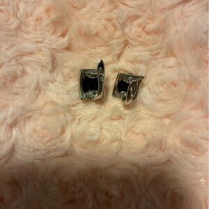 Stylish Green Amber Silver Earrings